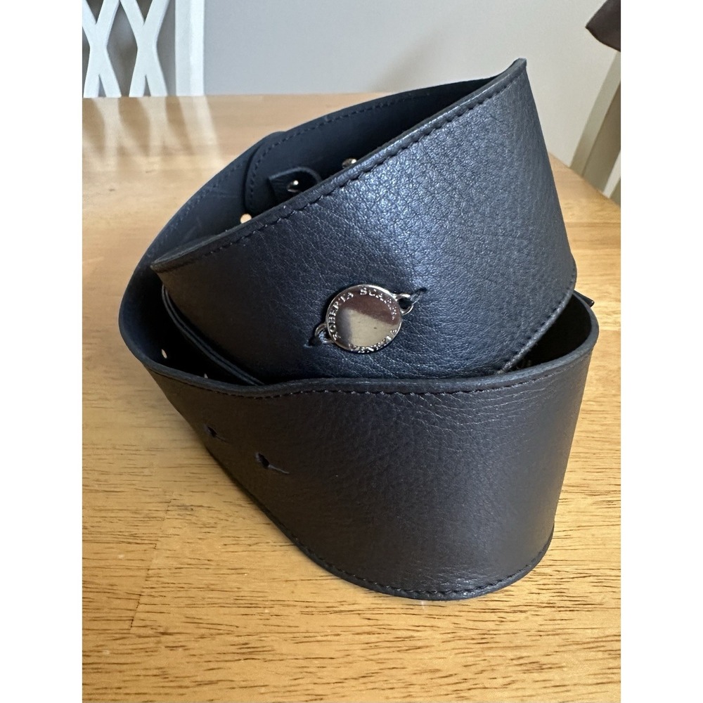 ROBERTA SCARPA Belt Black Genuine Leather Silver‎ Round Logo Bow Back S/M